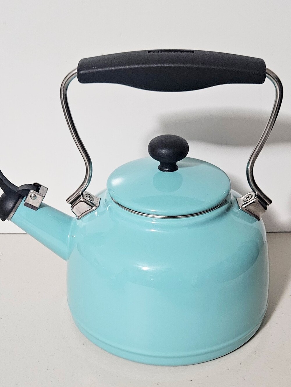 Vintage Chantal Aqua Enamel On Steel Whistle Kettle Mint Condition Tea Coffee